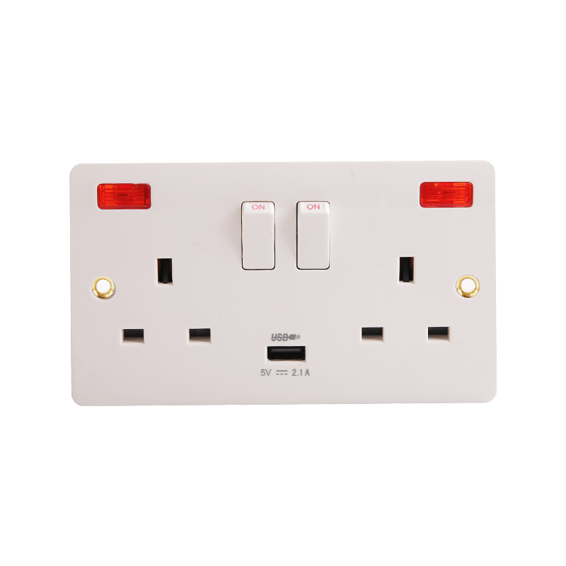 2 soquetes comutados de baquelite 13A com neon e USB (2.1A) HK6213VN-UB