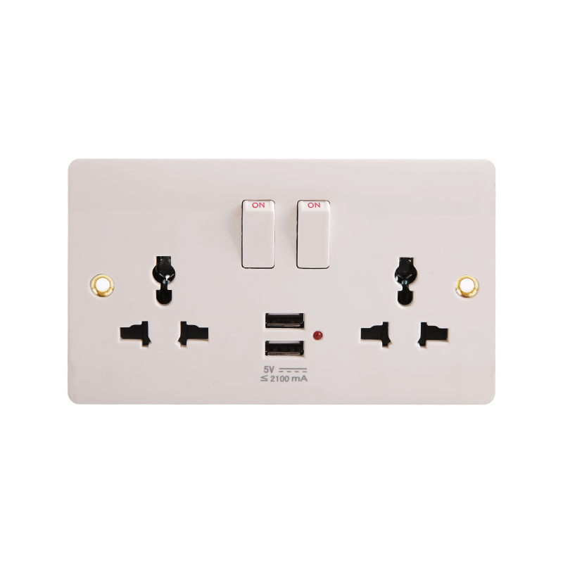 Baquelite 2 Gang Universal Switched Socket com 2 USB (5V 2100mA) HK6216V-UN-UB